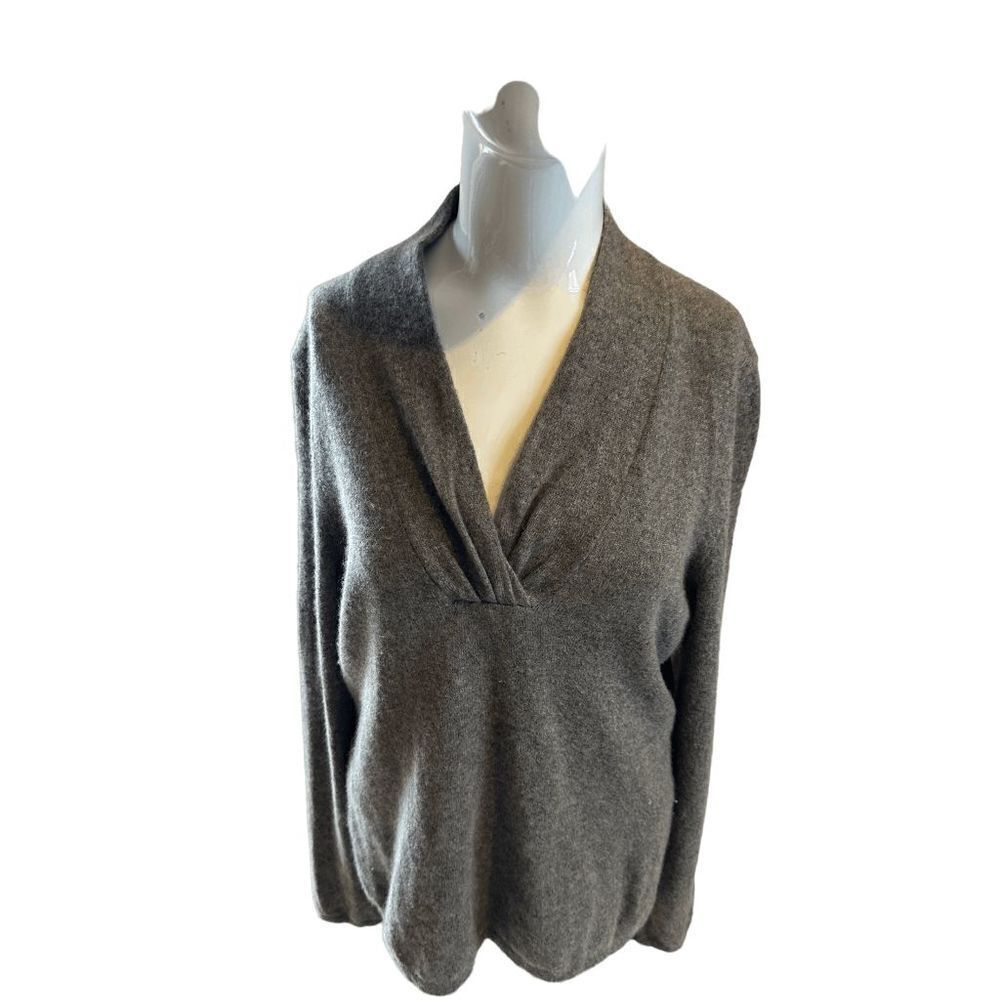 Cashmere Knit Sweater for Women V Neck Collared Sz M Brown
